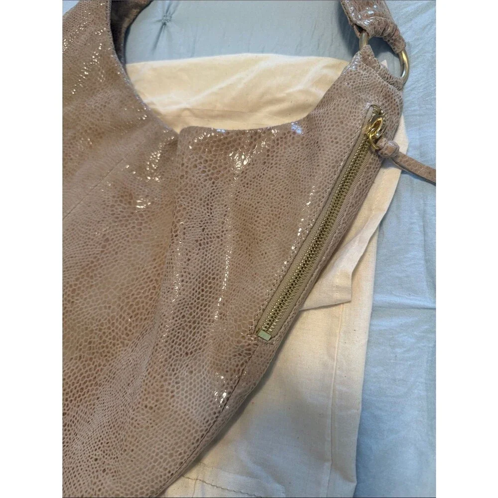 HOBO Taupe Shimmer Croc-Embossed Hobo Bag